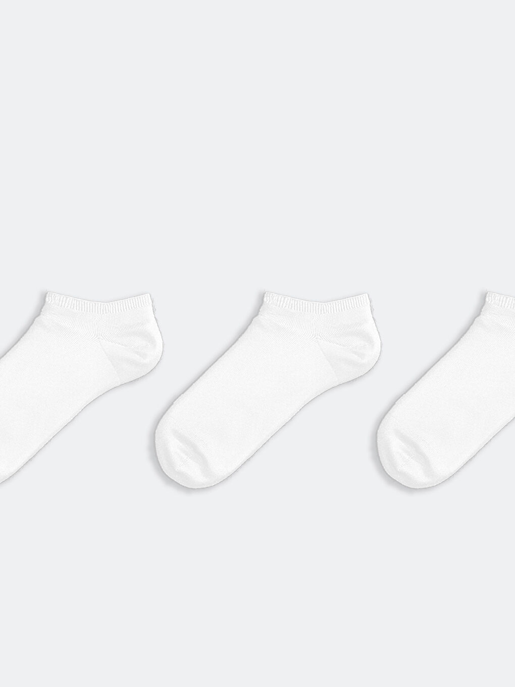 Beyaz Kadın Düz Patik Çorap 3'lü-1
