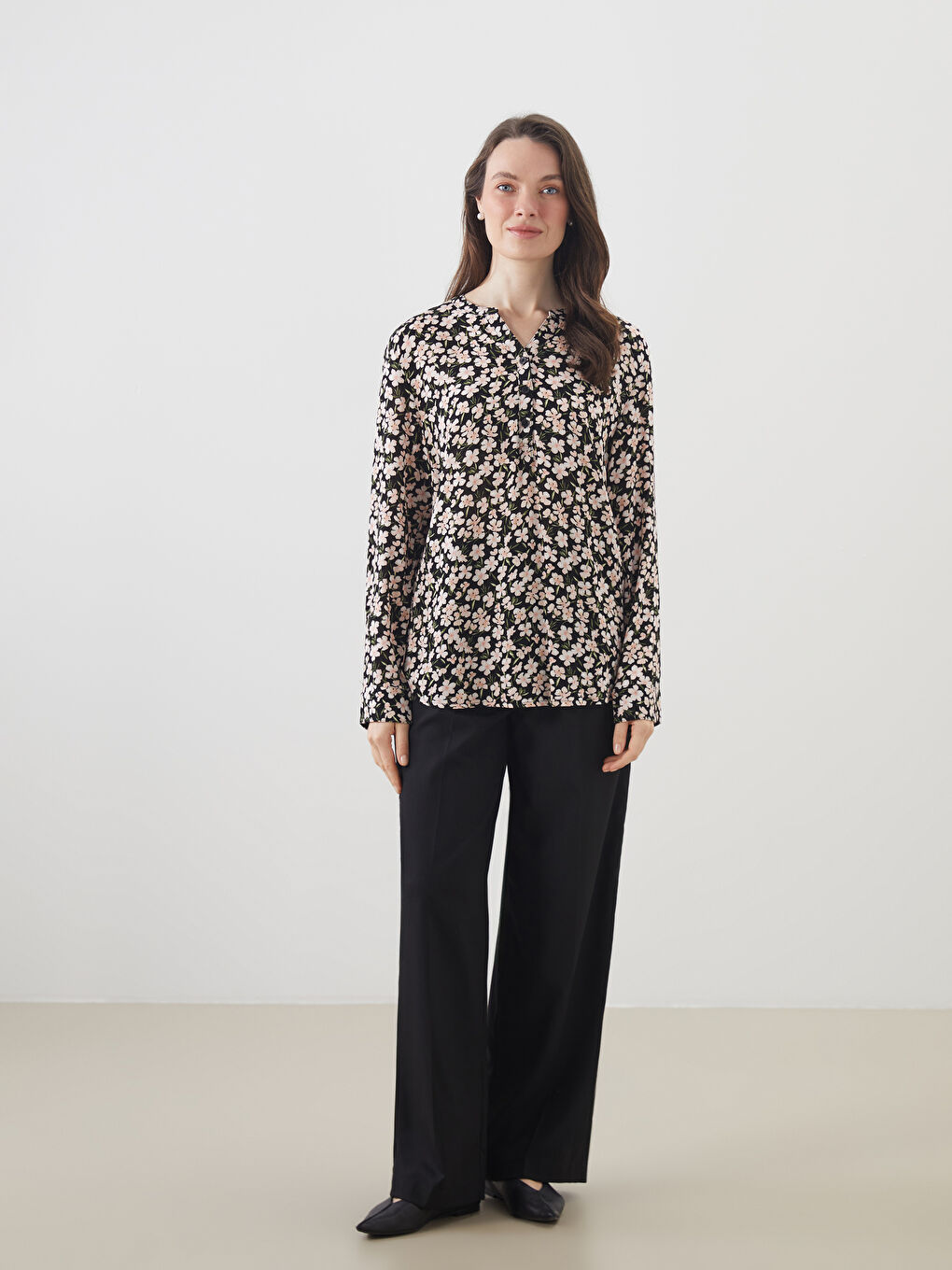 Notch Neck Floral Blouse-1