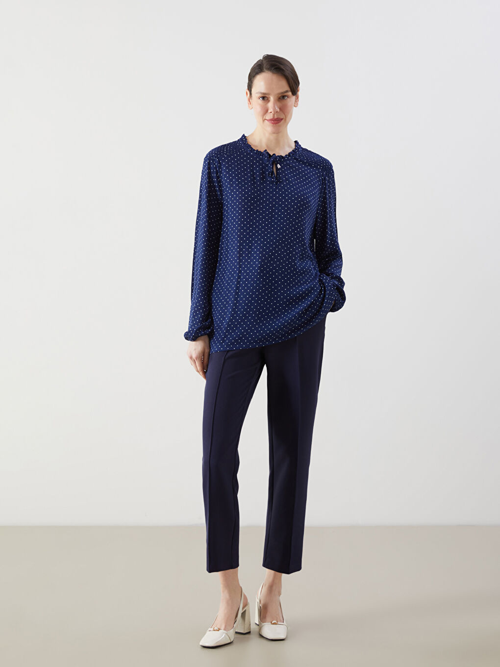 Tie Neck Polka Dot Blouse-1