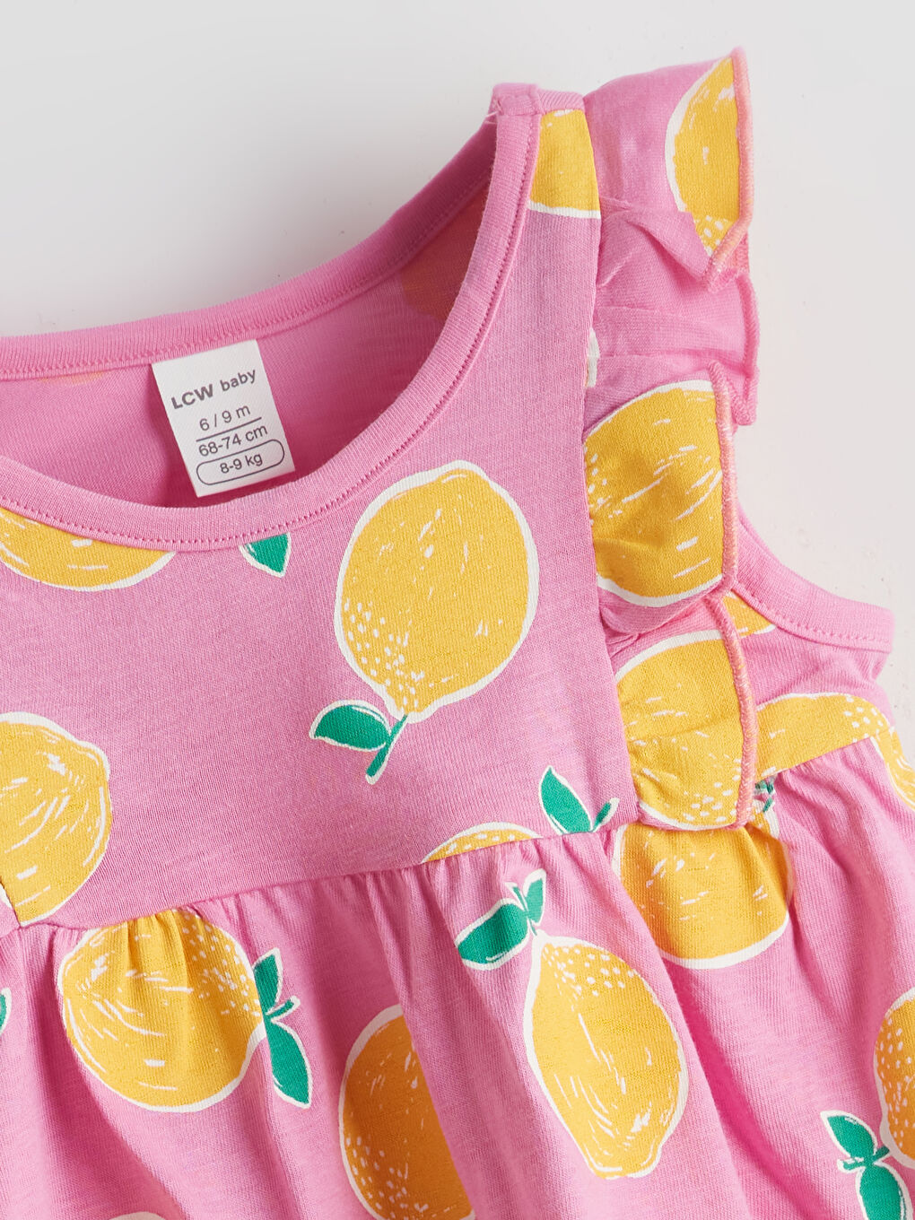 Pembe Bisiklet Yaka Fırfırlı Desenli Kız Bebek Elbise-1