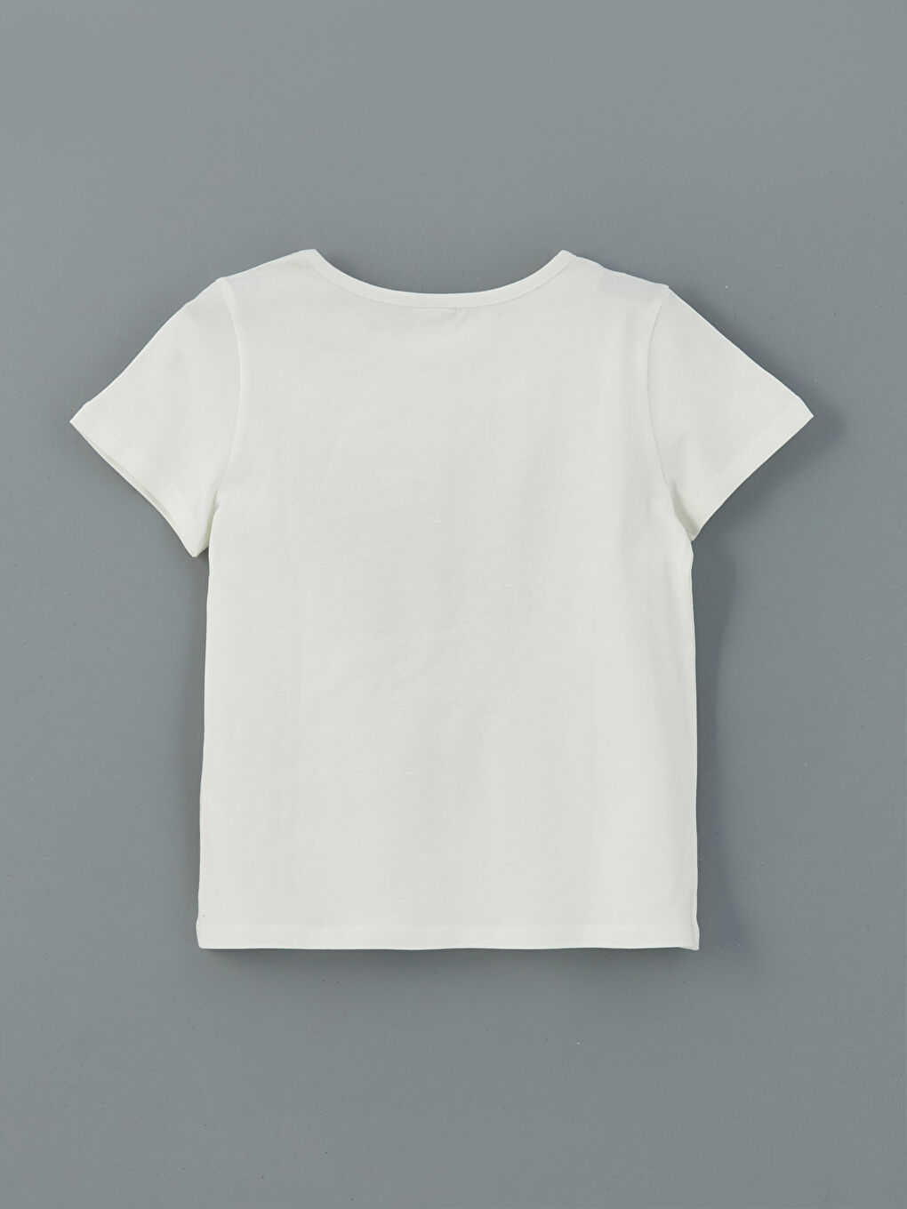 Beyaz Bisiklet Yaka Kelebek Baskılı Kız Çocuk Tişört-1