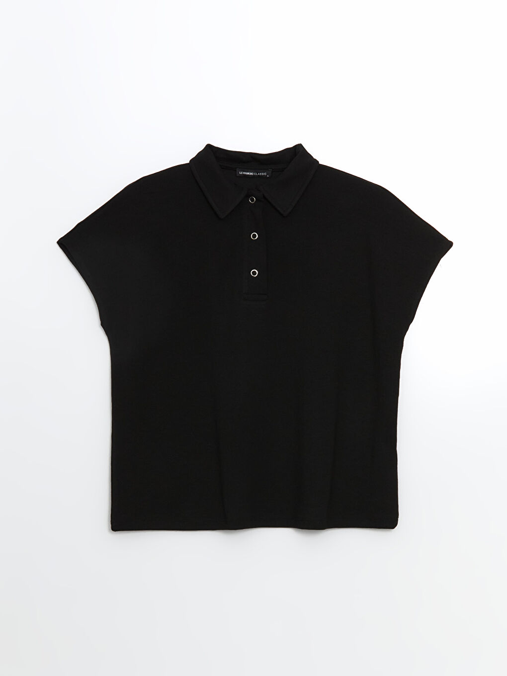 LCWAIKIKI Classic Siyah Polo Yaka Oversize Kadın Tişört - 4
