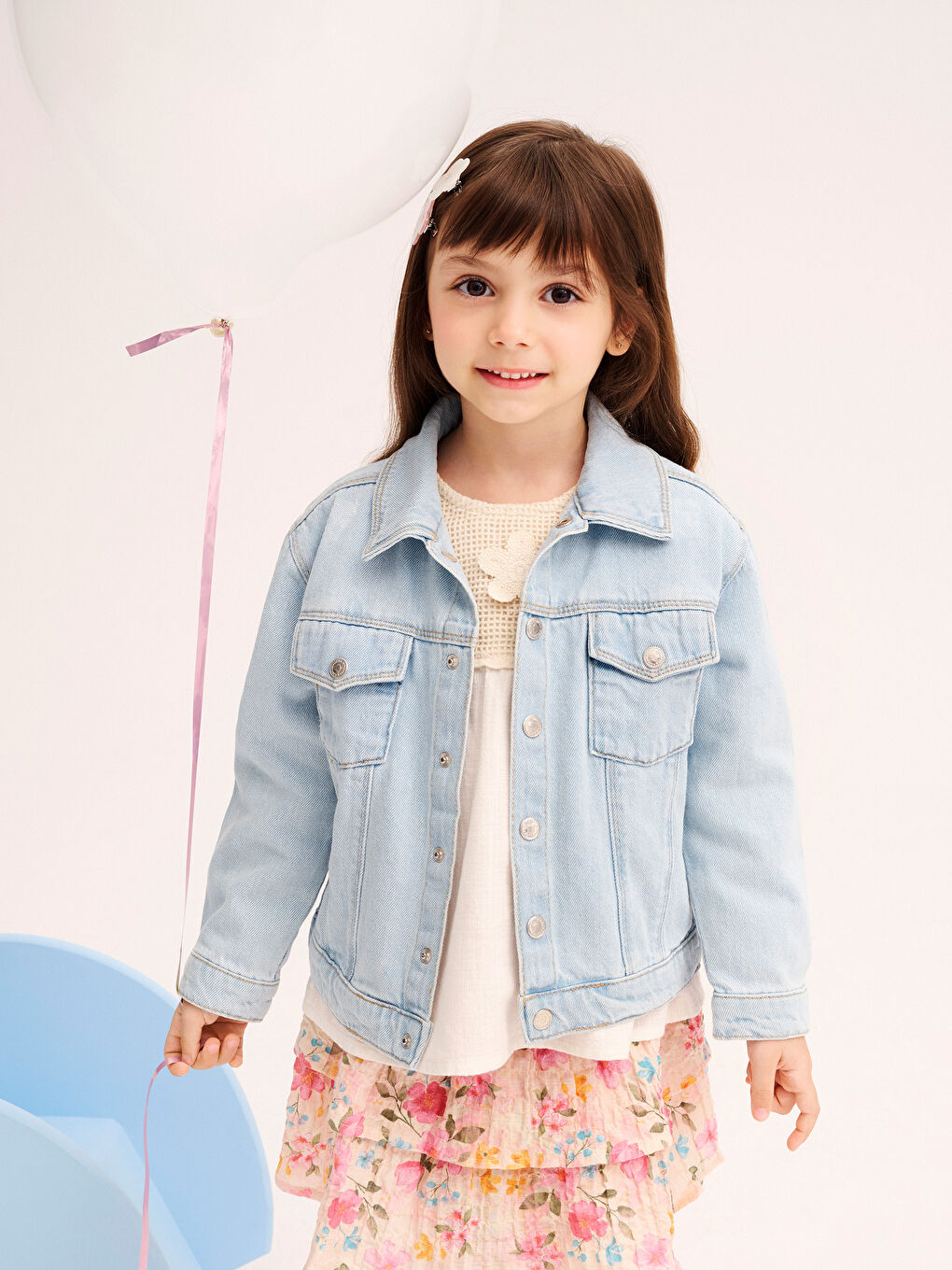 LCW Kids Mavi Gömlek Yaka Basic Kız Çocuk Jean Ceket