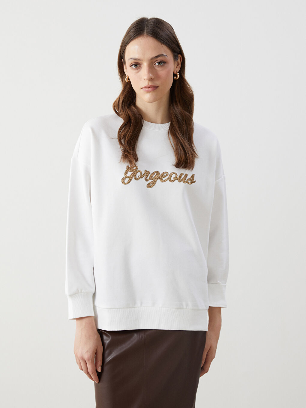 LCW Modest Embroidered Oversize Women's Sweatshirt Tunic -S5J456Z8-R9J