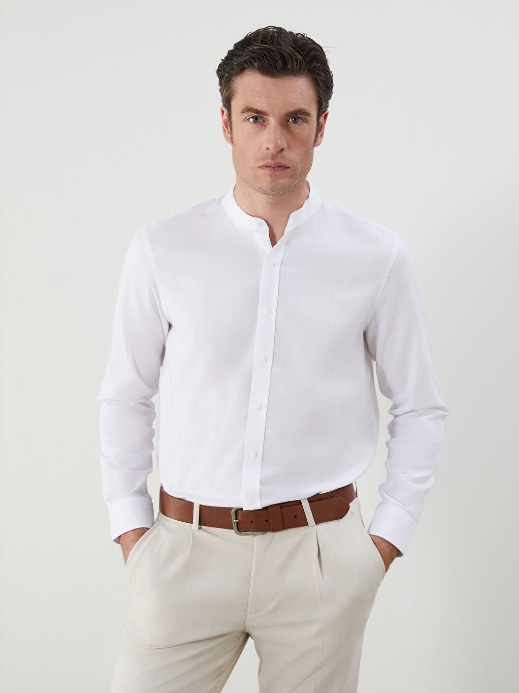 Standard Fit Long Sleeved Poplin Men's Shirt -S5J464Z8-Q6K