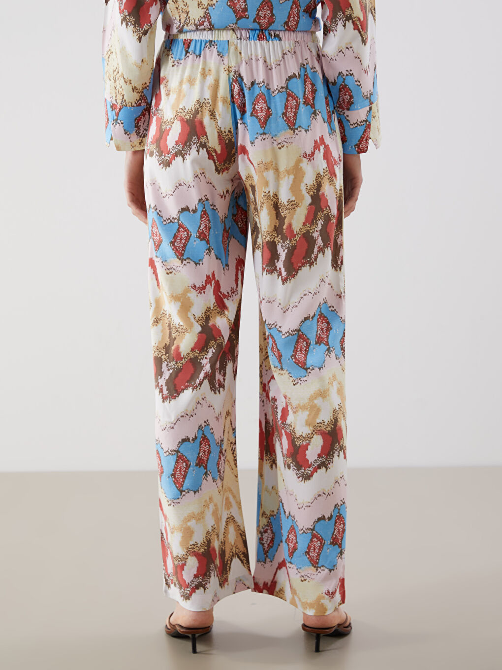 LCW Vision Elasticated Waist Patterned Wide Leg Women's Trousers -S5J498Z8-LQY