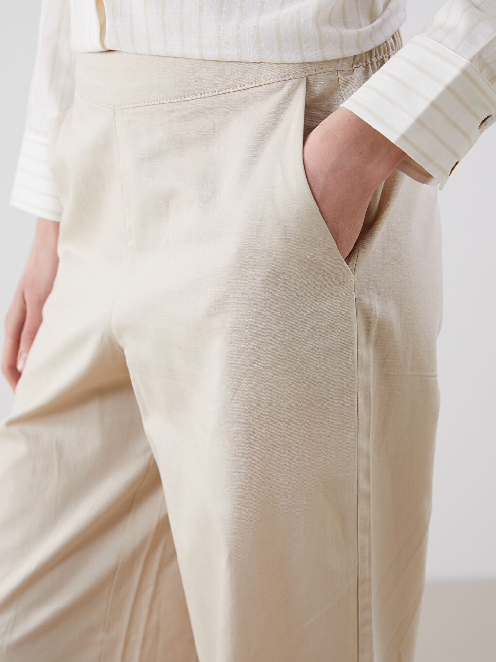 Women's Elastic Waist Linen Blend Trousers -S5J500Z8-YYJ