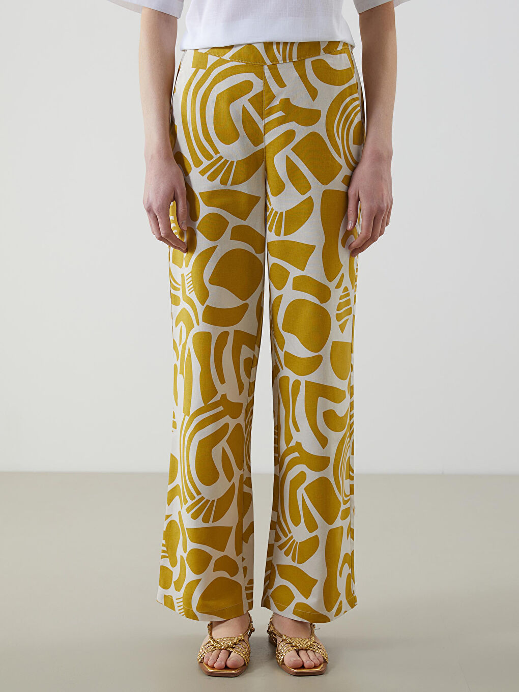 Pantalone za žene od mešavine lana sa elastičnim strukom -S5J501Z8-LRR