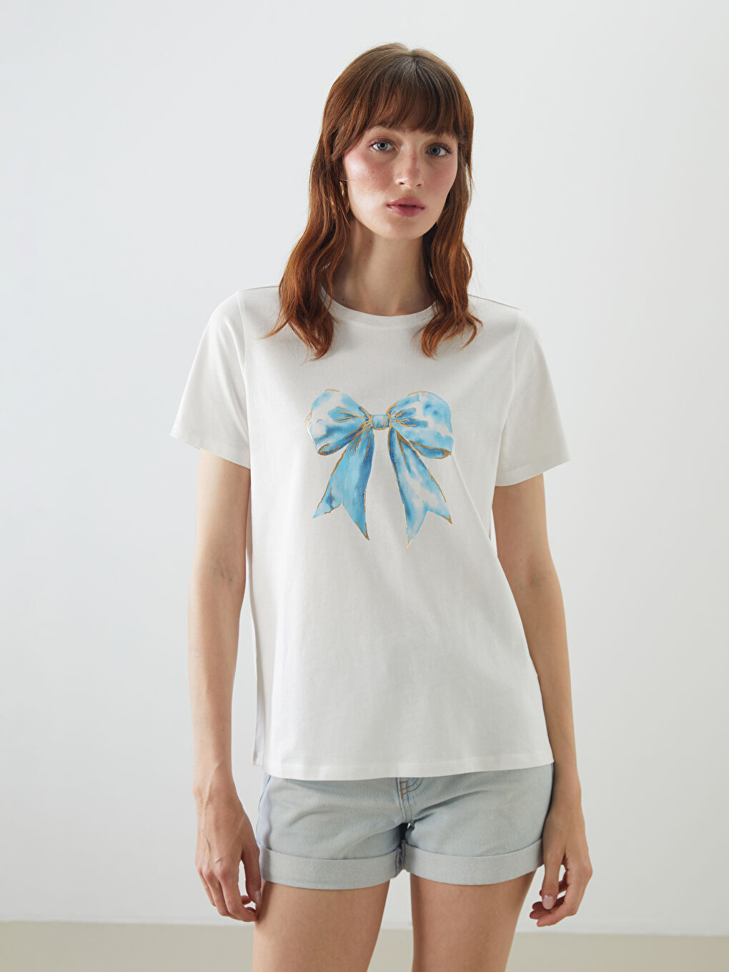 LCW Vision Crew Neck Bow Printed Women's T-Shirt -S5J522Z8-R9J