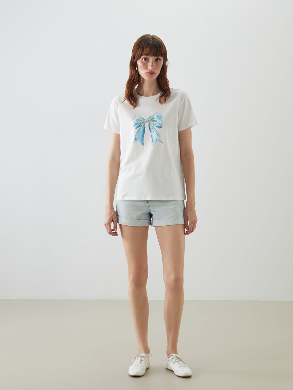 LCW Vision Crew Neck Bow Printed Women's T-Shirt -S5J522Z8-R9J