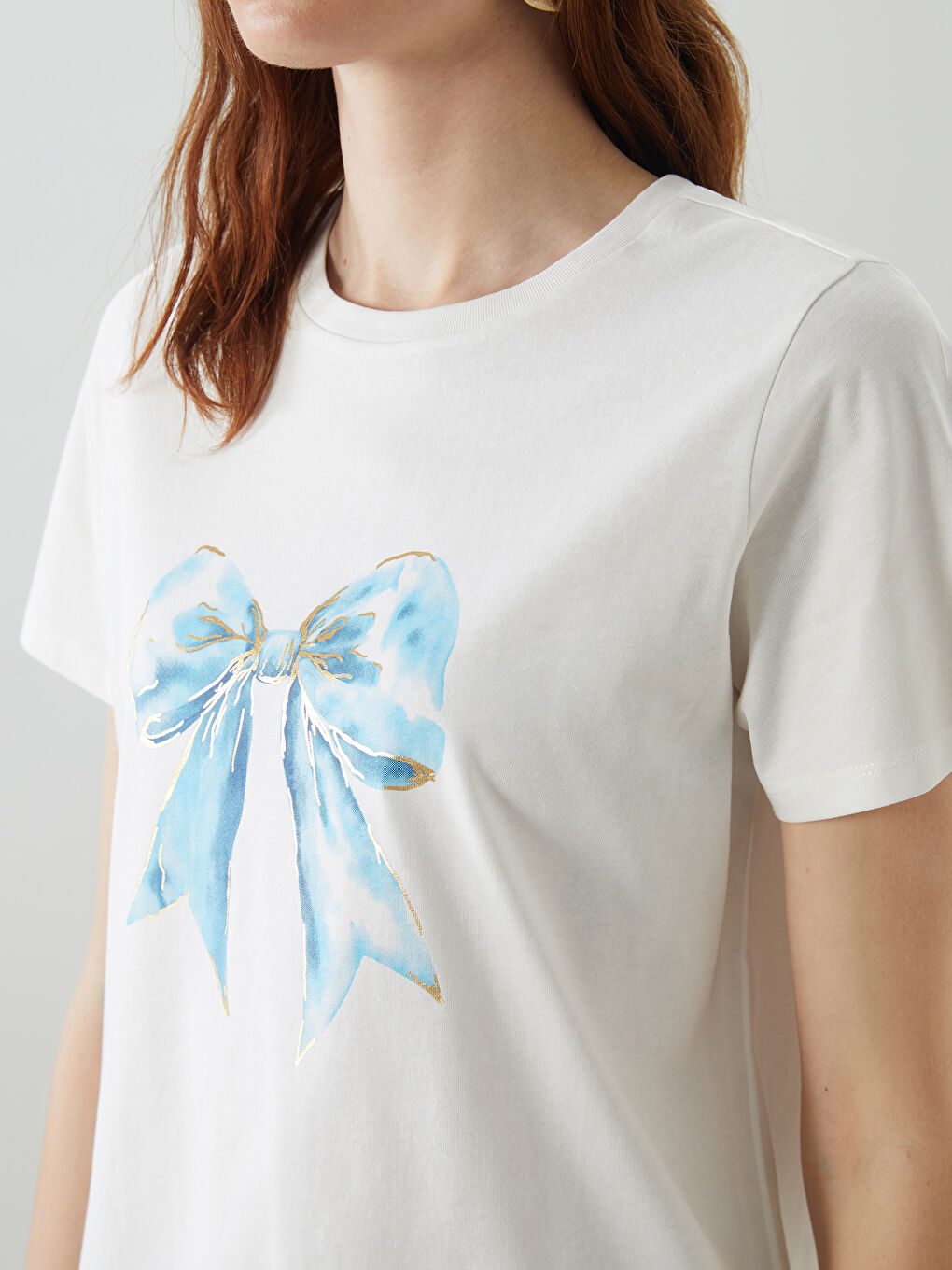 LCW Vision Crew Neck Bow Printed Women's T-Shirt -S5J522Z8-R9J