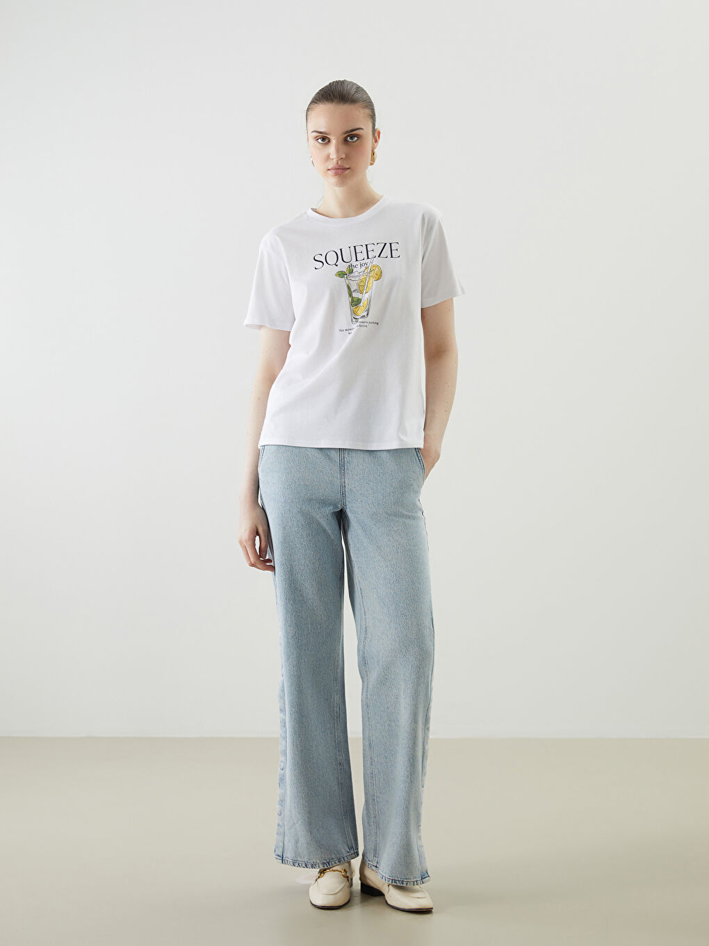 LCW Vision Rundhalsausschnitt Bedrucktes T-Shirt für Damen -S5J525Z8-Q6K