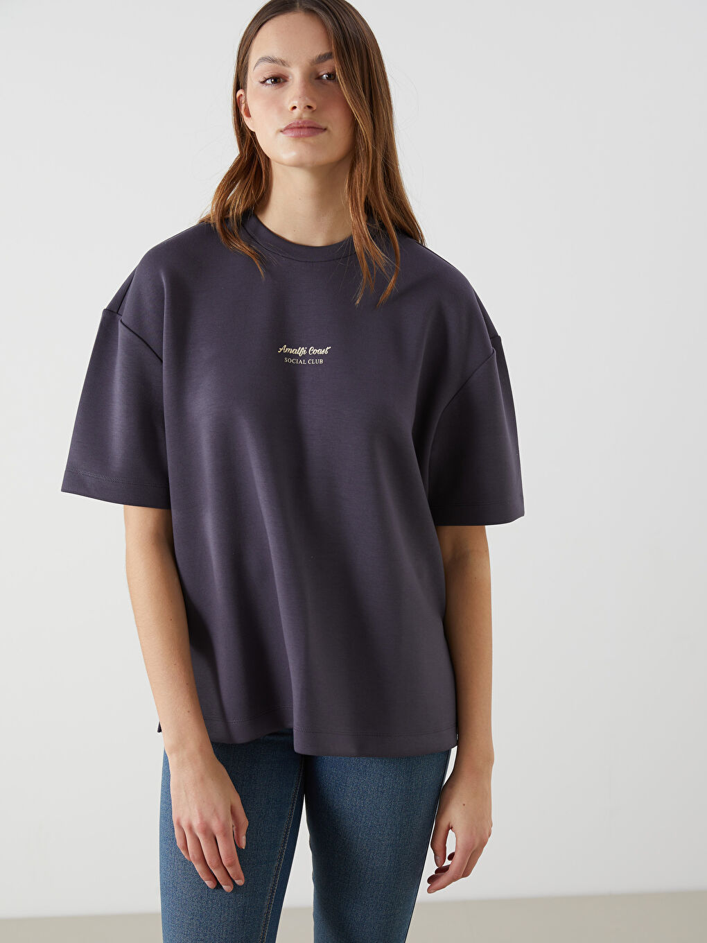LC Waikiki Crew Neck Printed Oversize Women's T-Shirt -S5J539Z8-HGV