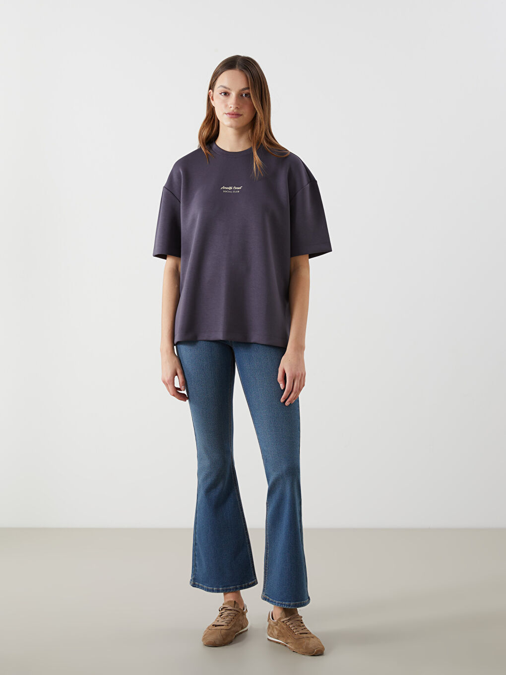 LC Waikiki Crew Neck Printed Oversize Women's T-Shirt -S5J539Z8-HGV