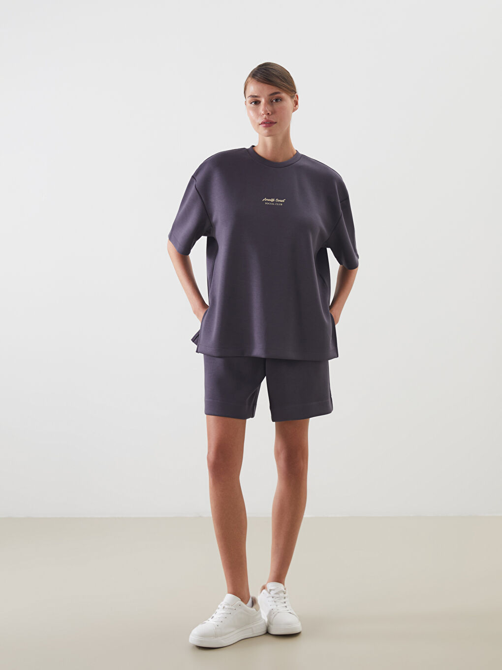 LC Waikiki Crew Neck Printed Oversize Women's T-Shirt -S5J539Z8-HGV