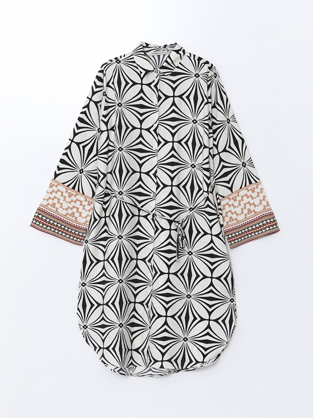 Beyaz Desenli Oversize Kadın Gömlek Tunik-4