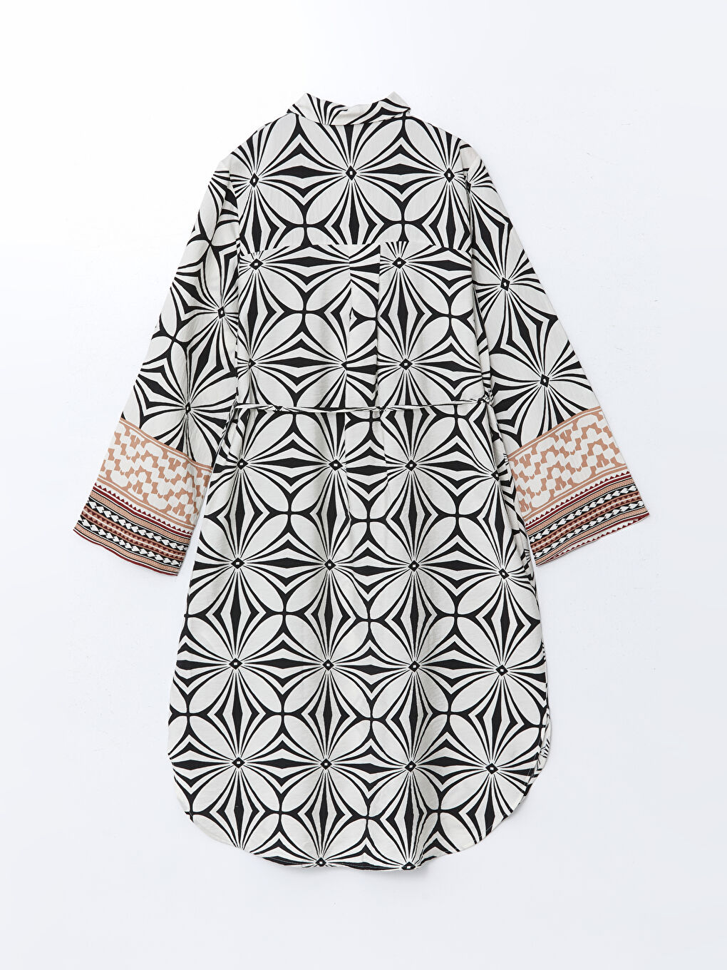 Beyaz Desenli Oversize Kadın Gömlek Tunik-5