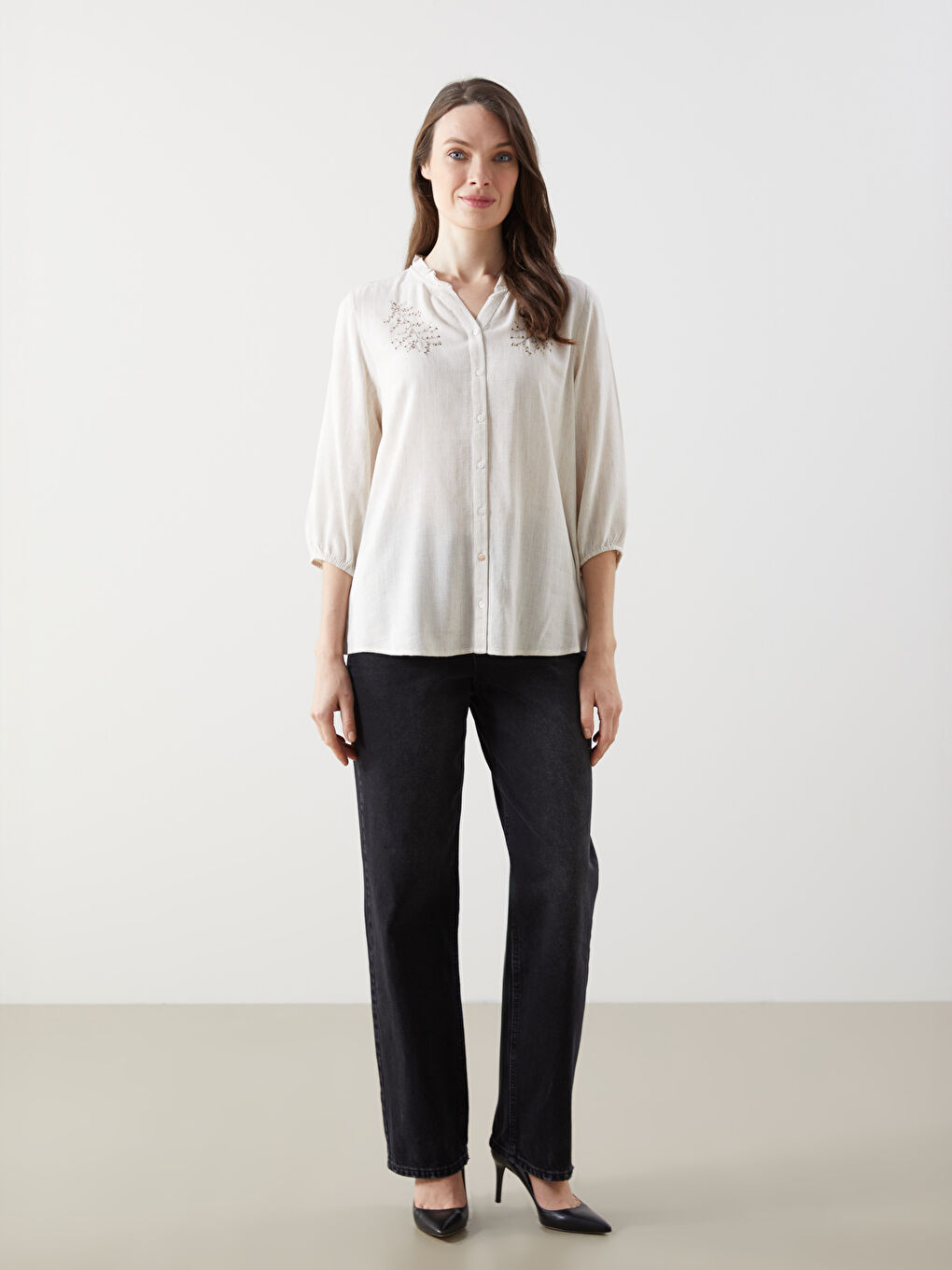 Linen Blend Floral Women's Shirt -S5J602Z8-ELZ