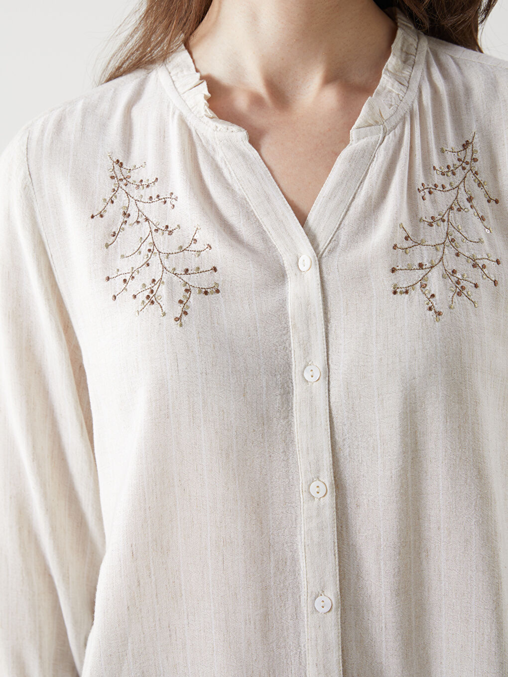 Linen Blend Floral Women's Shirt -S5J602Z8-ELZ