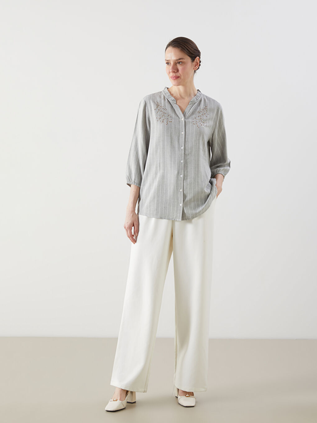 Linen Blend Floral Women's Shirt -S5J602Z8-LGD
