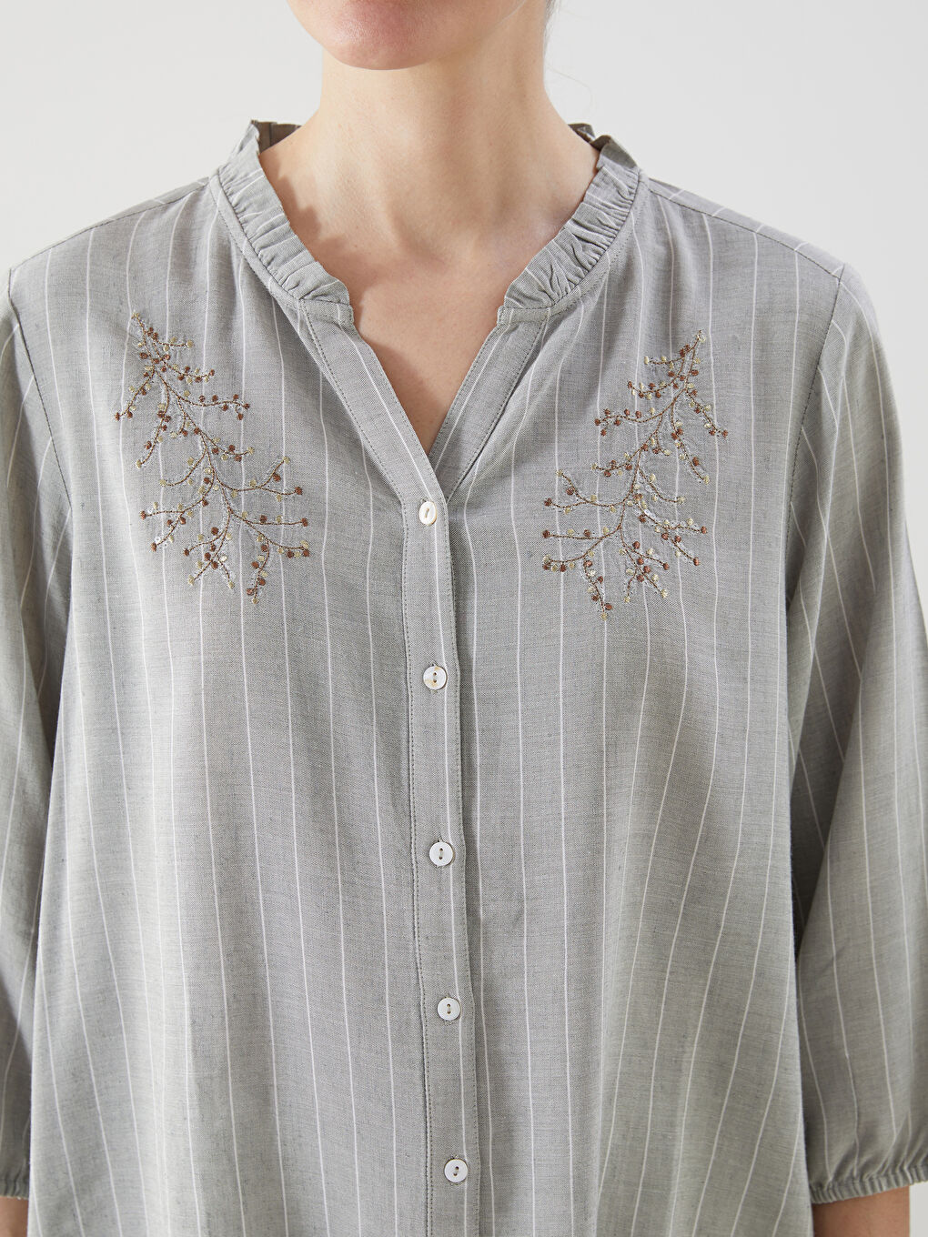 Linen Blend Floral Women's Shirt -S5J602Z8-LGD