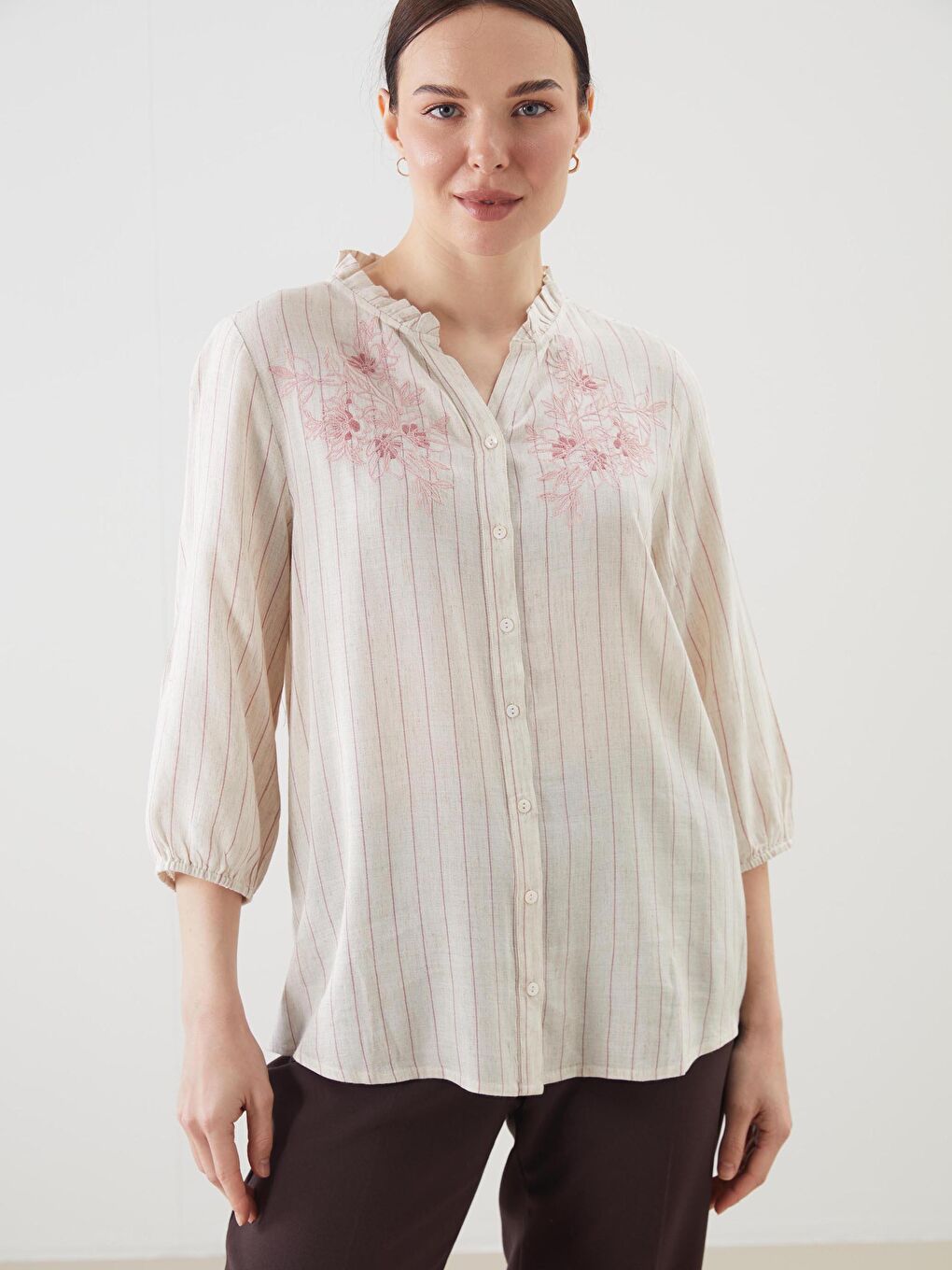 Linen Blend Floral Women's Shirt -S5J602Z8-LHK