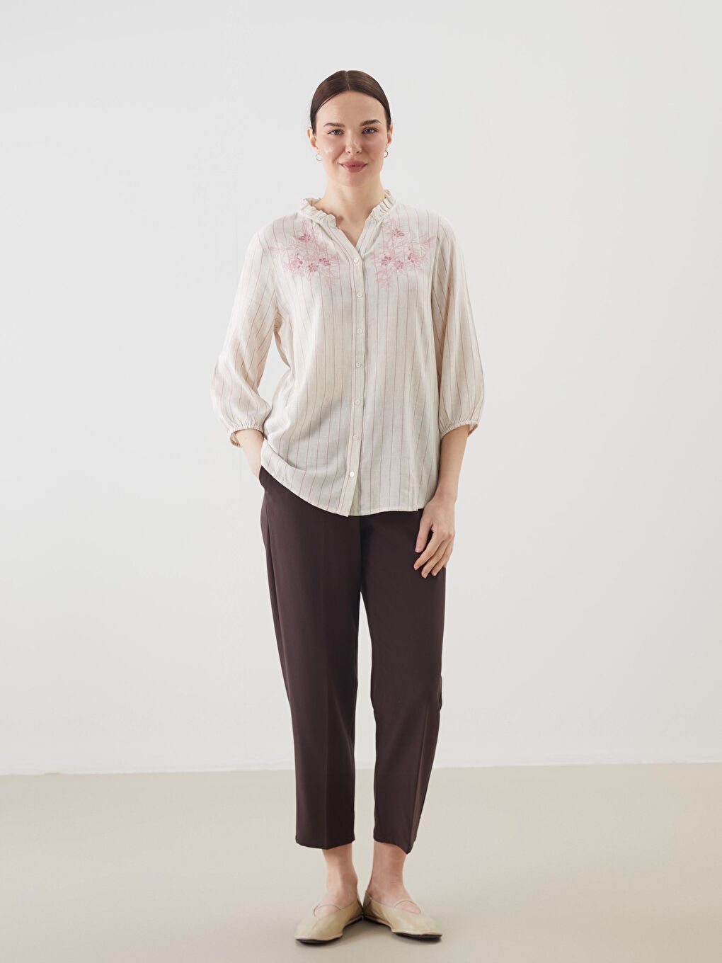 Linen Blend Floral Women's Shirt -S5J602Z8-LHK