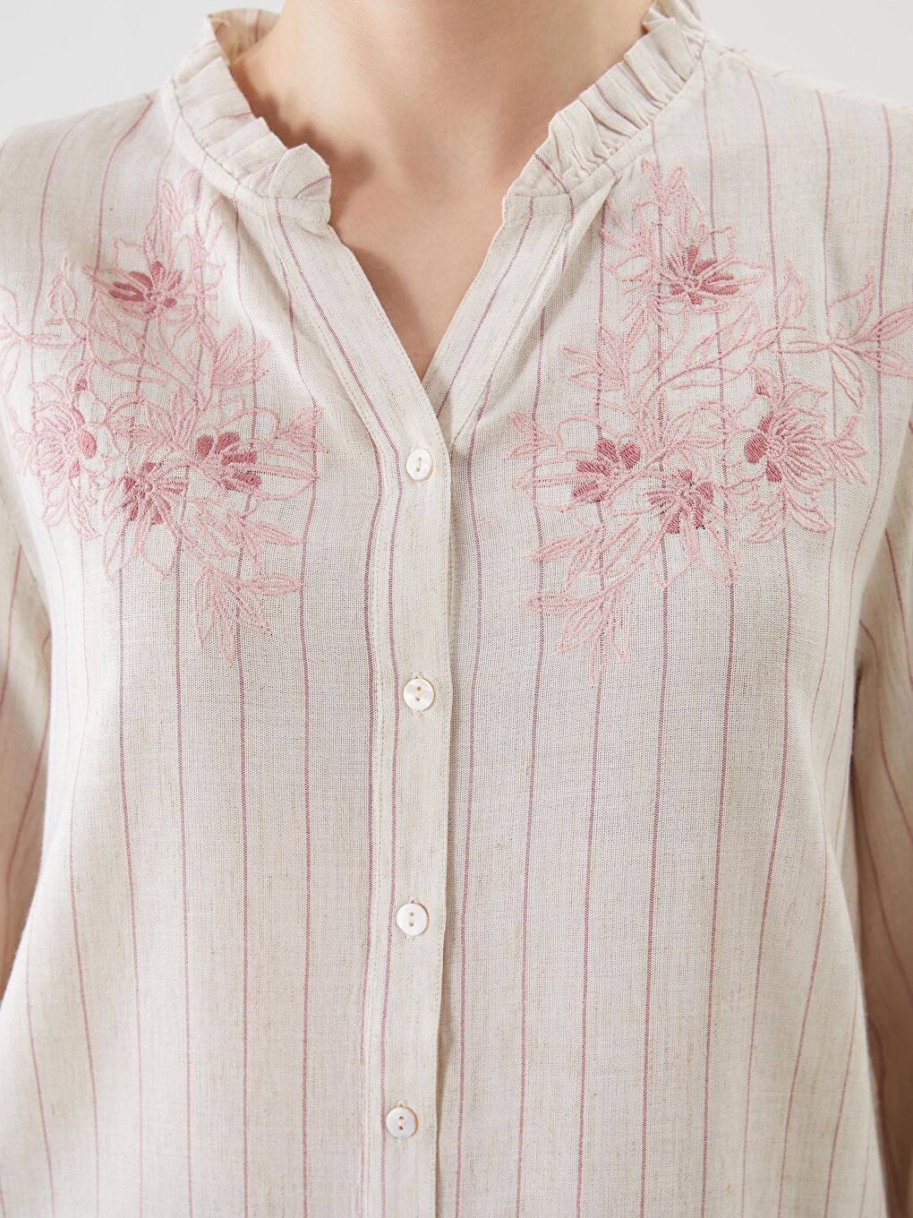 Linen Blend Floral Women's Shirt -S5J602Z8-LHK