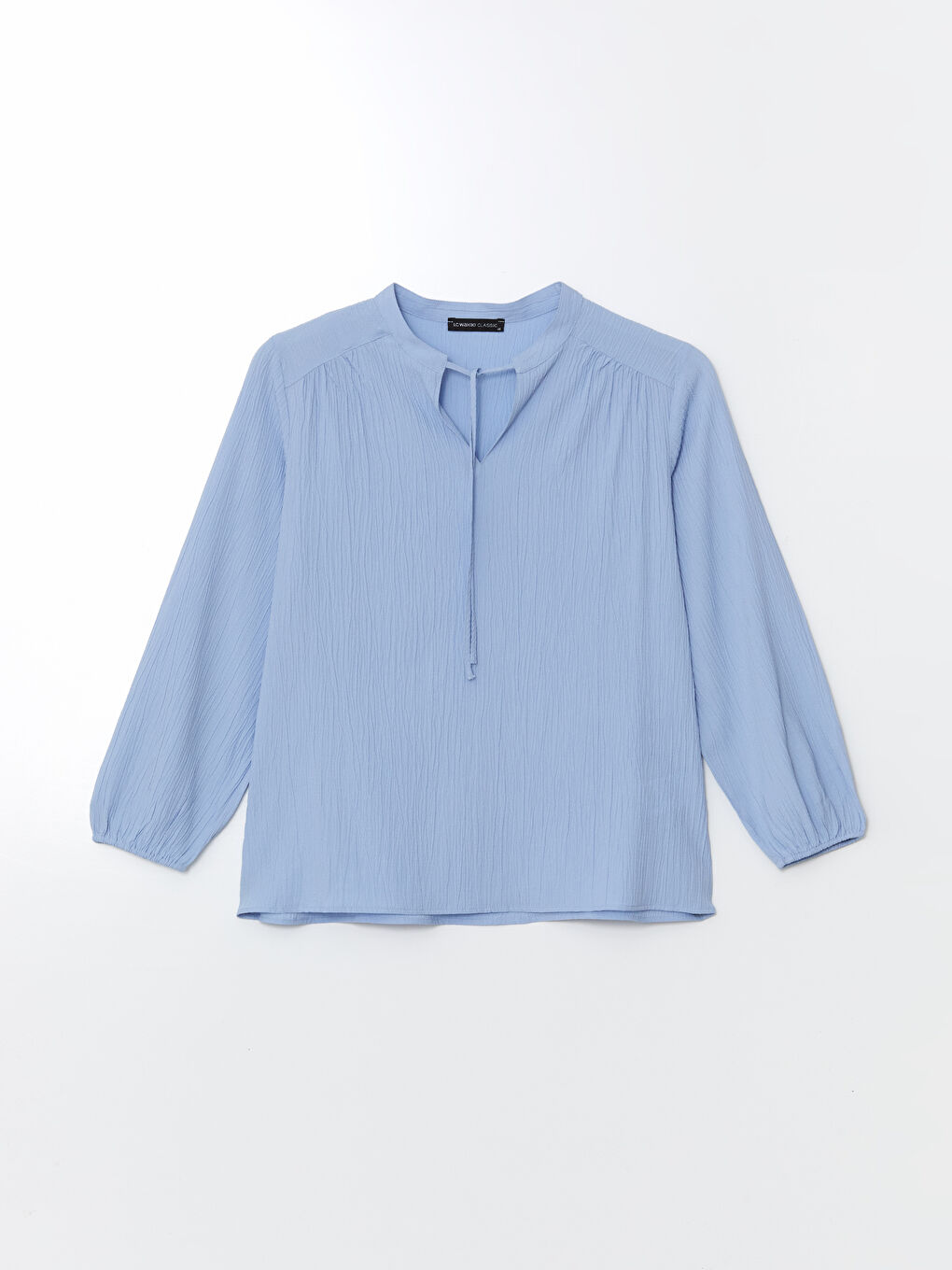 Mavi Bağlamalı Yaka Dokulu Bluz-4