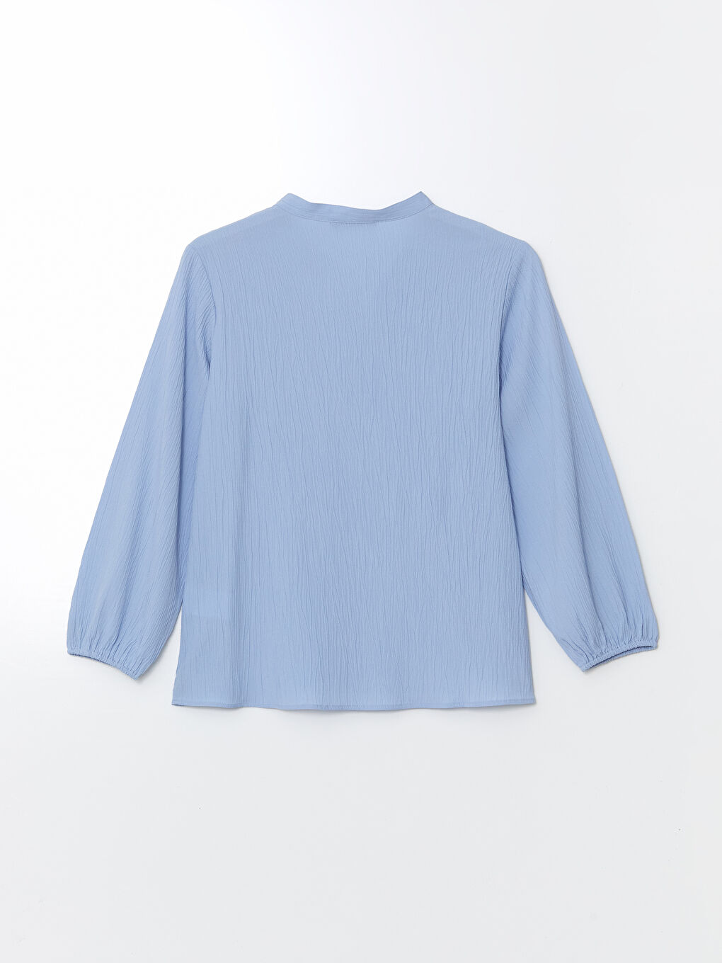 Mavi Bağlamalı Yaka Dokulu Bluz-5