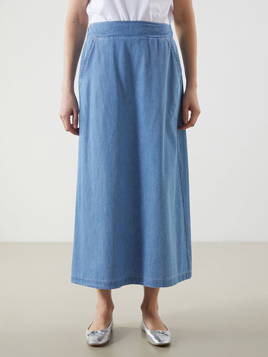 Elastic Waist A-Line Women's Jean Skirt -S5J651Z8-H45