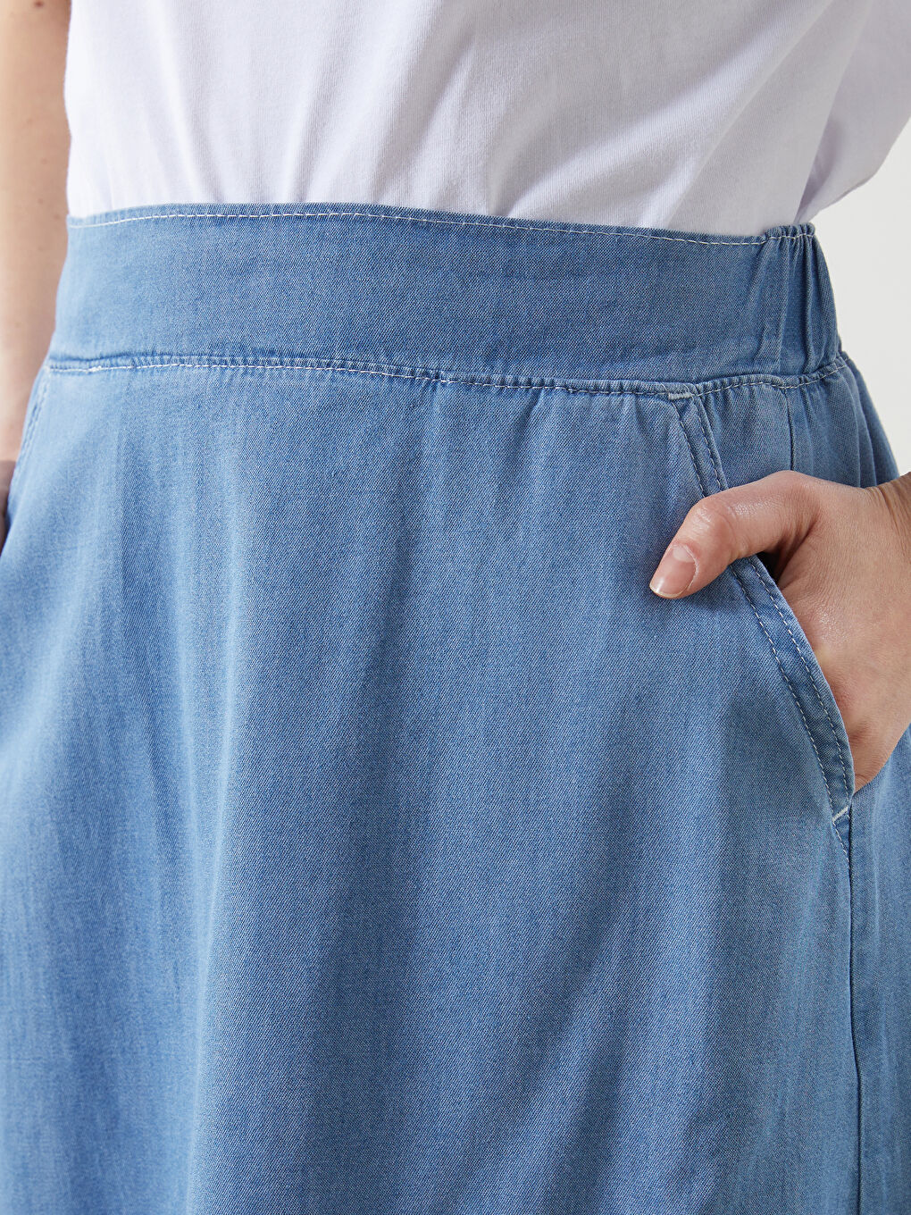 Elastic Waist A-Line Women's Jean Skirt -S5J651Z8-H45