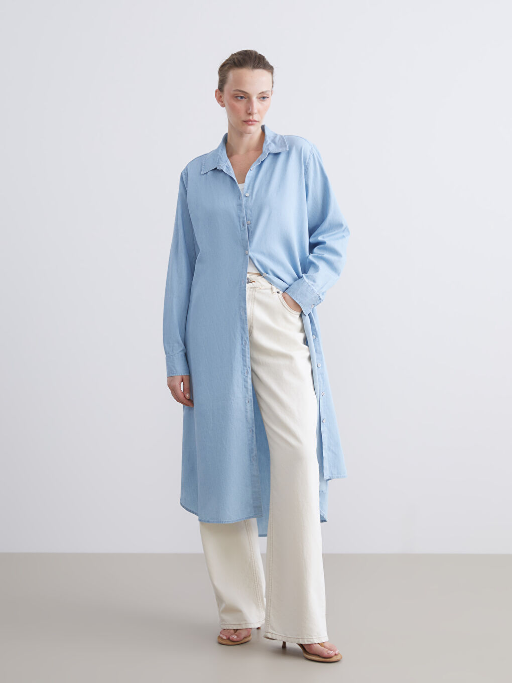 LCWAIKIKI Classic Collared Neck Women's Denim Tunic -S5J654Z8-311