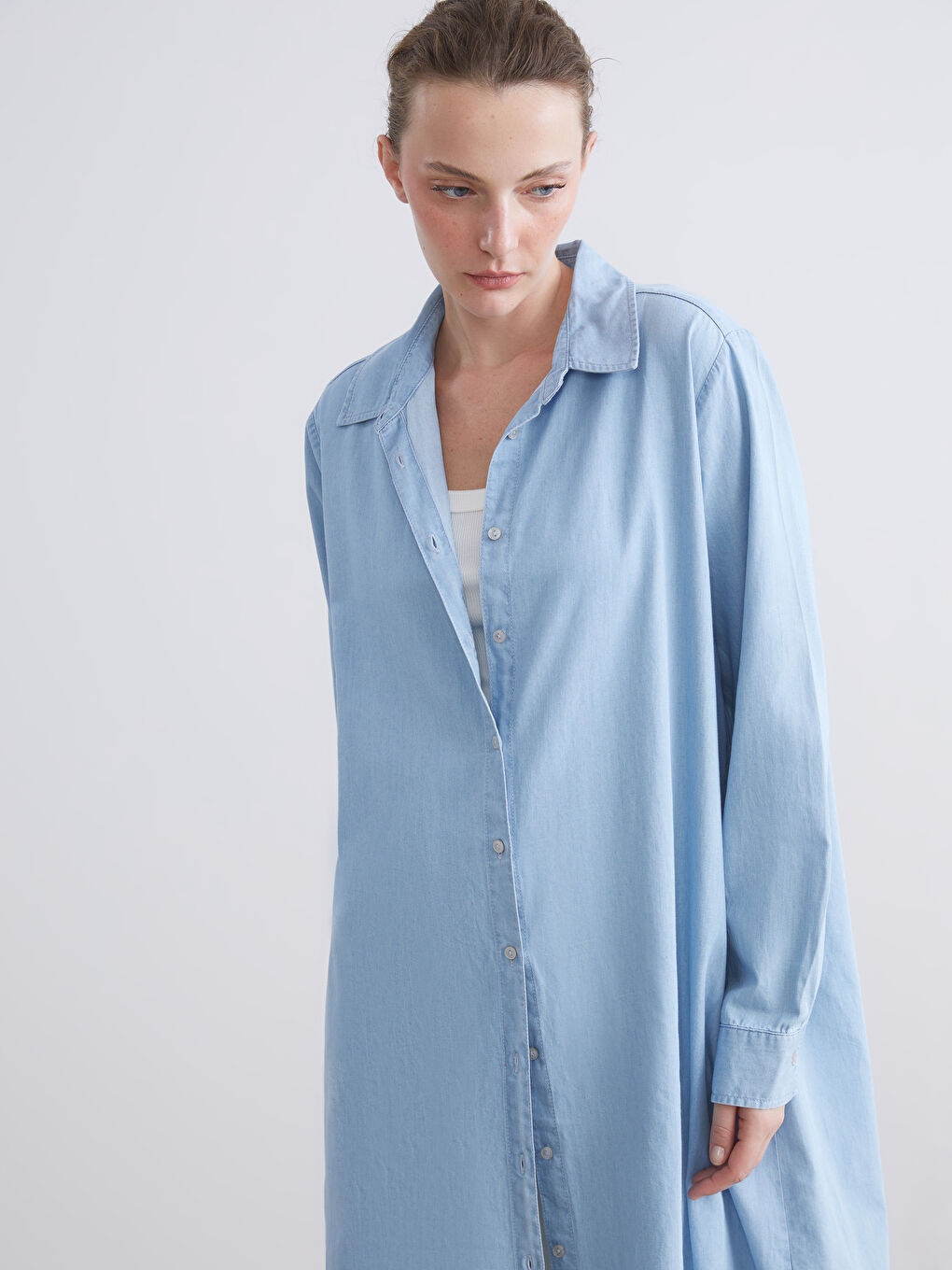 LCWAIKIKI Classic Collared Neck Women's Denim Tunic -S5J654Z8-311