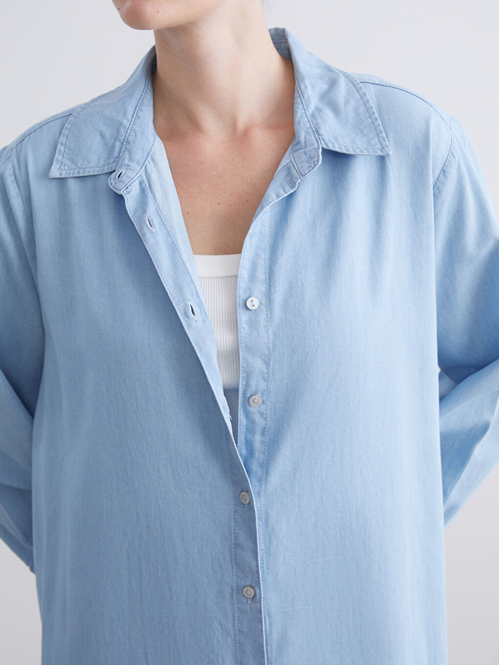 LCWAIKIKI Classic Collared Neck Women's Denim Tunic -S5J654Z8-311