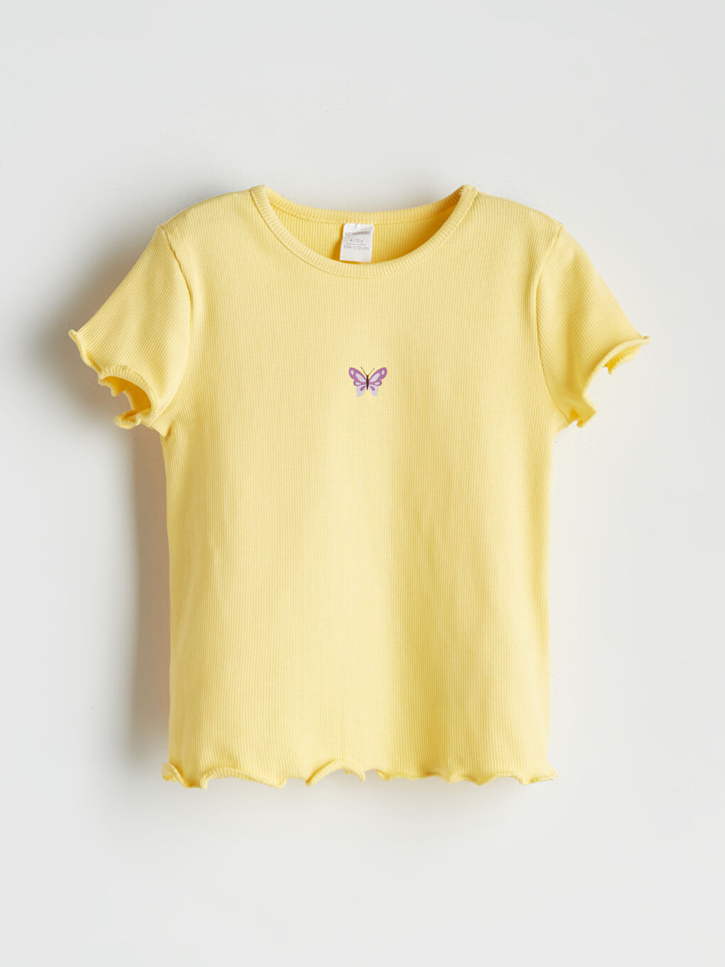 Crew Neck Butterfly Printed Girls' T-Shirt -S5J672Z1-FRN