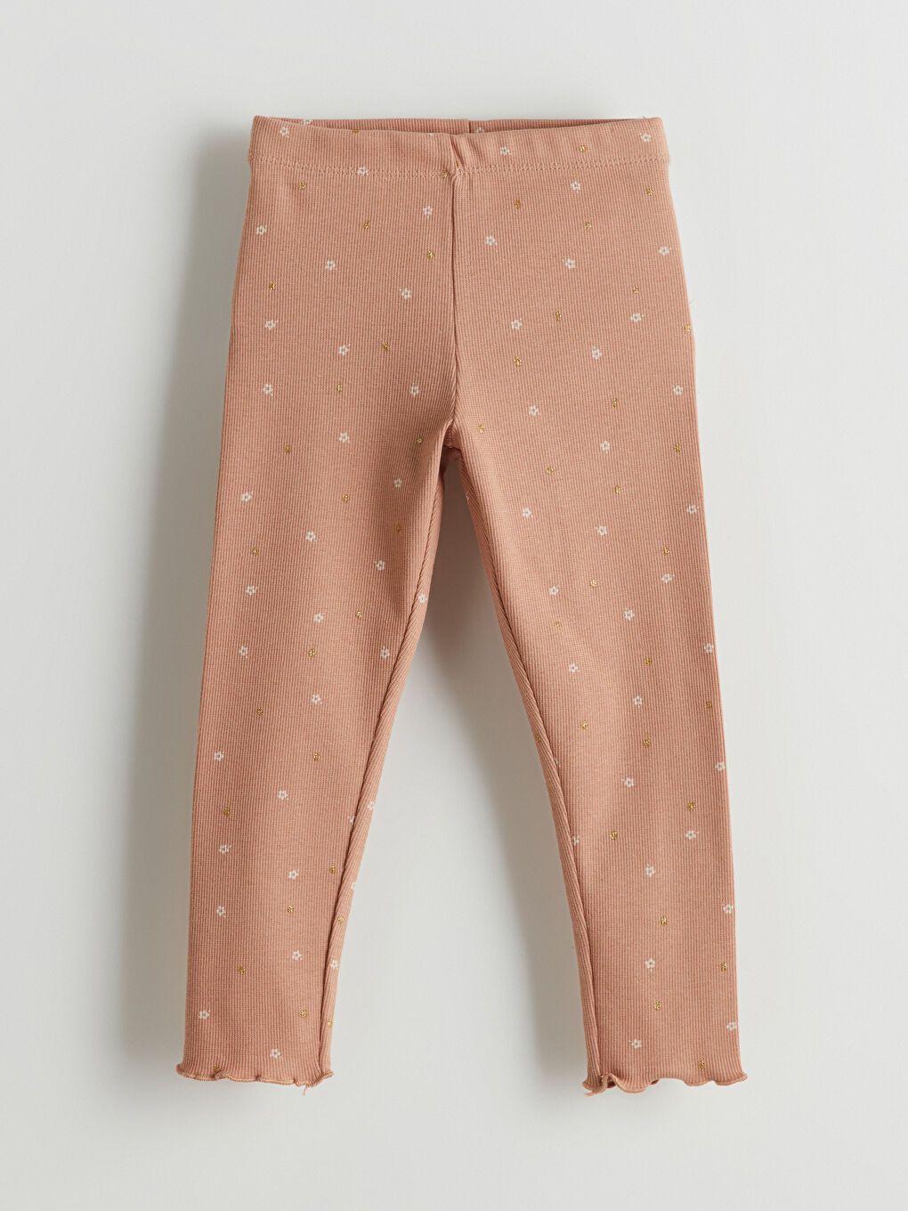 Kahverengi Beli Lastikli Çiçekli Kız Çocuk Tayt