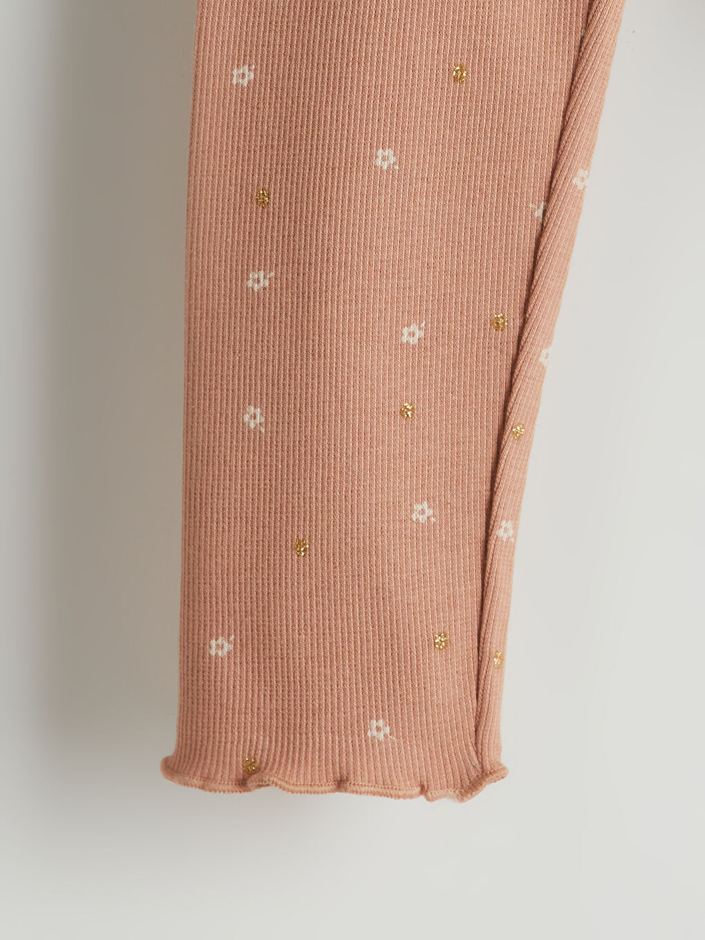 Kahverengi Beli Lastikli Çiçekli Kız Çocuk Tayt-1