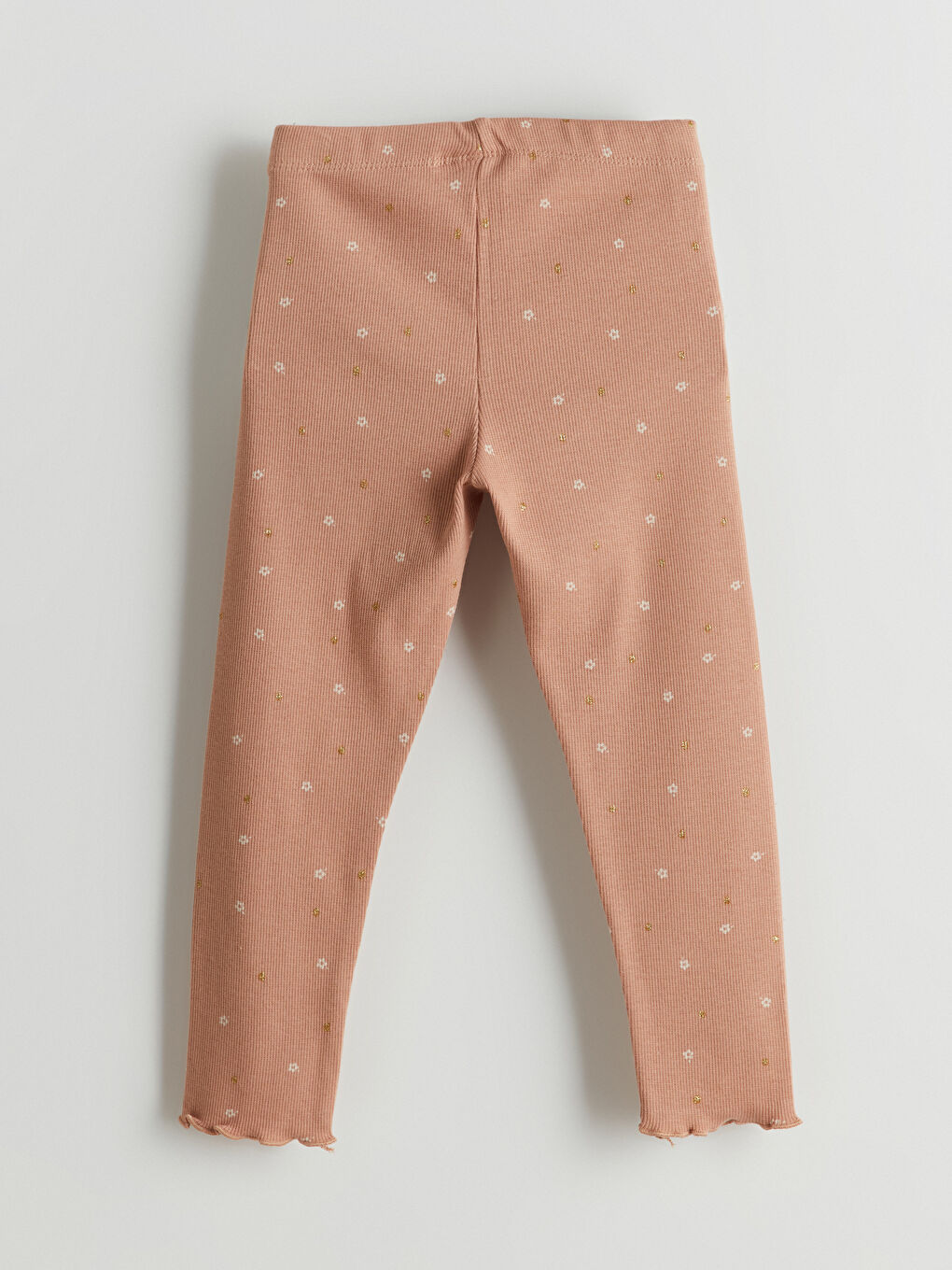 Kahverengi Beli Lastikli Çiçekli Kız Çocuk Tayt-2