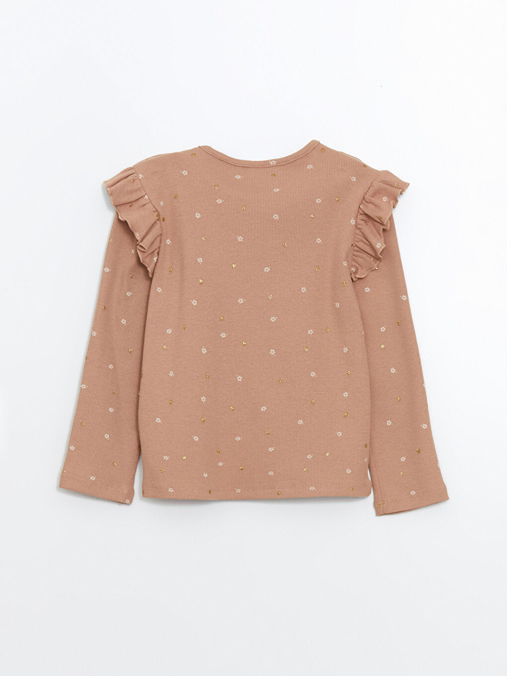 Kahverengi Bisiklet Yaka Çiçekli Kız Çocuk Tişört-2