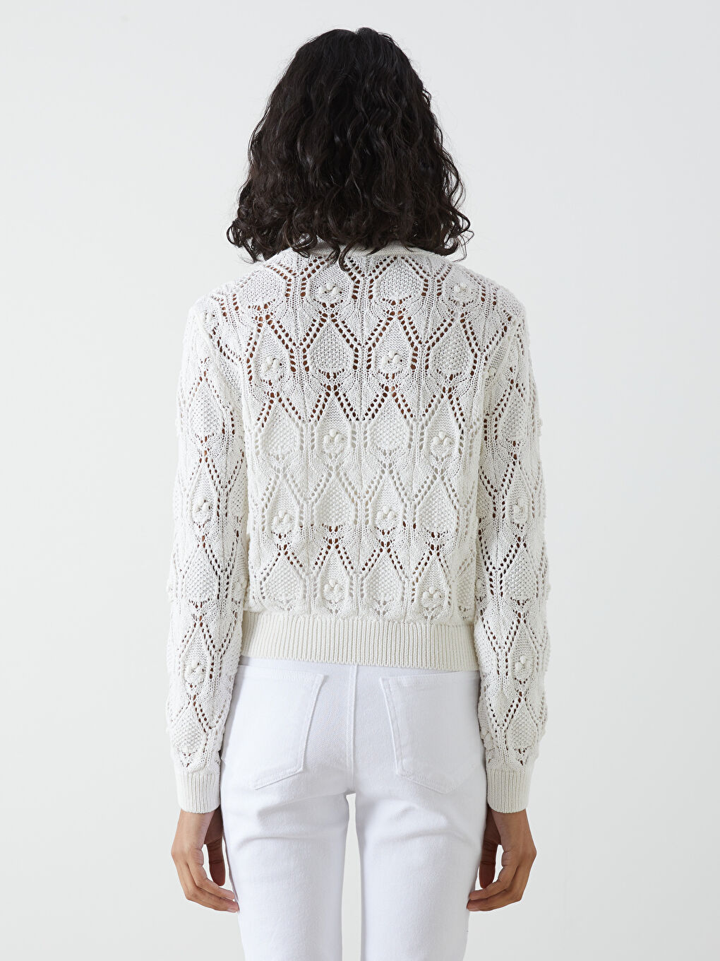 V Neck Flower Long Sleeve Women's Tricot Cardigan -S5J691Z8-R9J
