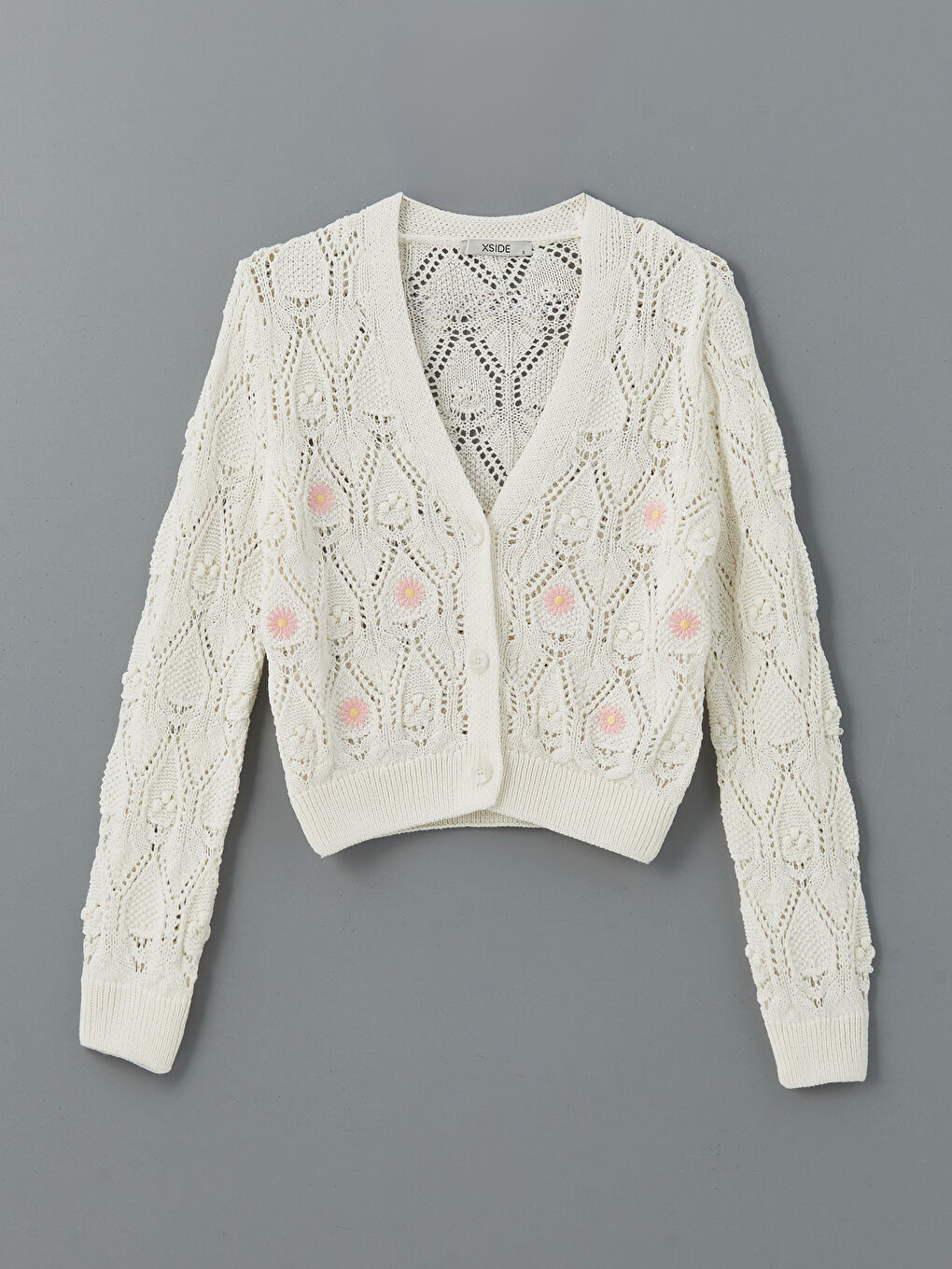V Neck Flower Long Sleeve Women's Tricot Cardigan -S5J691Z8-R9J