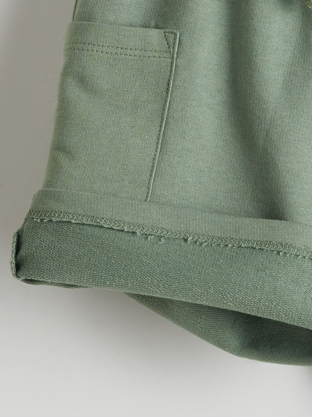 Yeşil Basic Beli Lastikli Bağcıklı Erkek Çocuk Şort-1