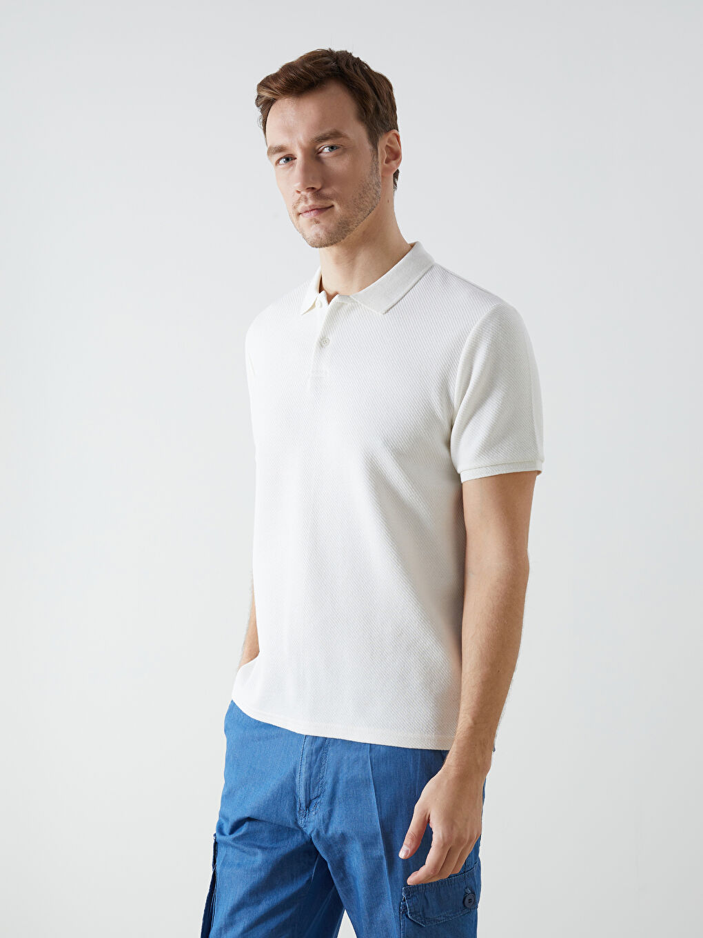 Ekru Polo Yaka Kısa Kollu Erkek Tişört