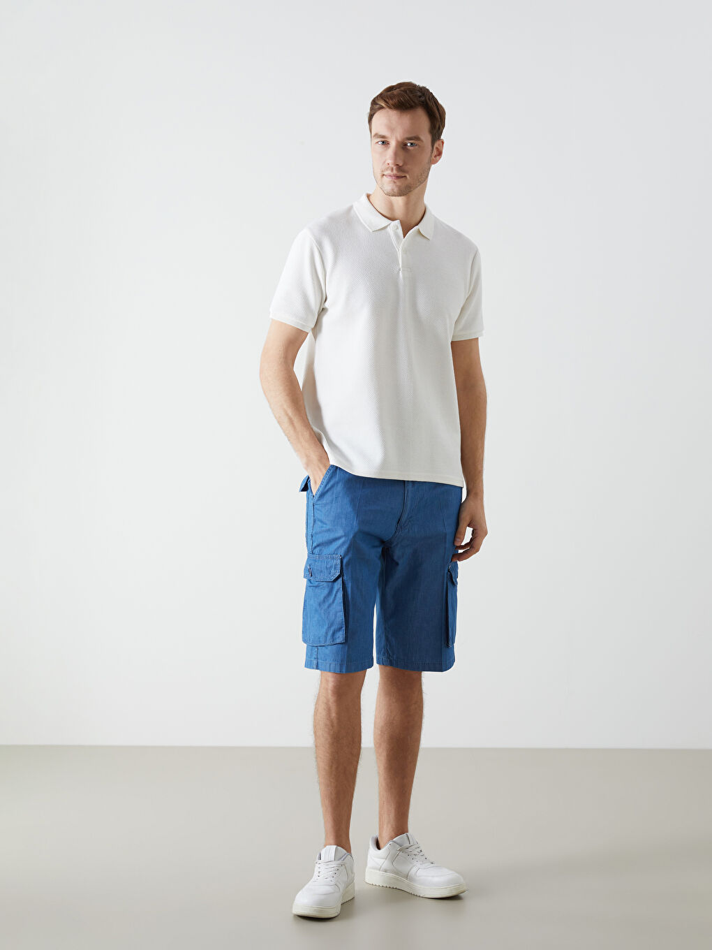 Ekru Polo Yaka Kısa Kollu Erkek Tişört-1