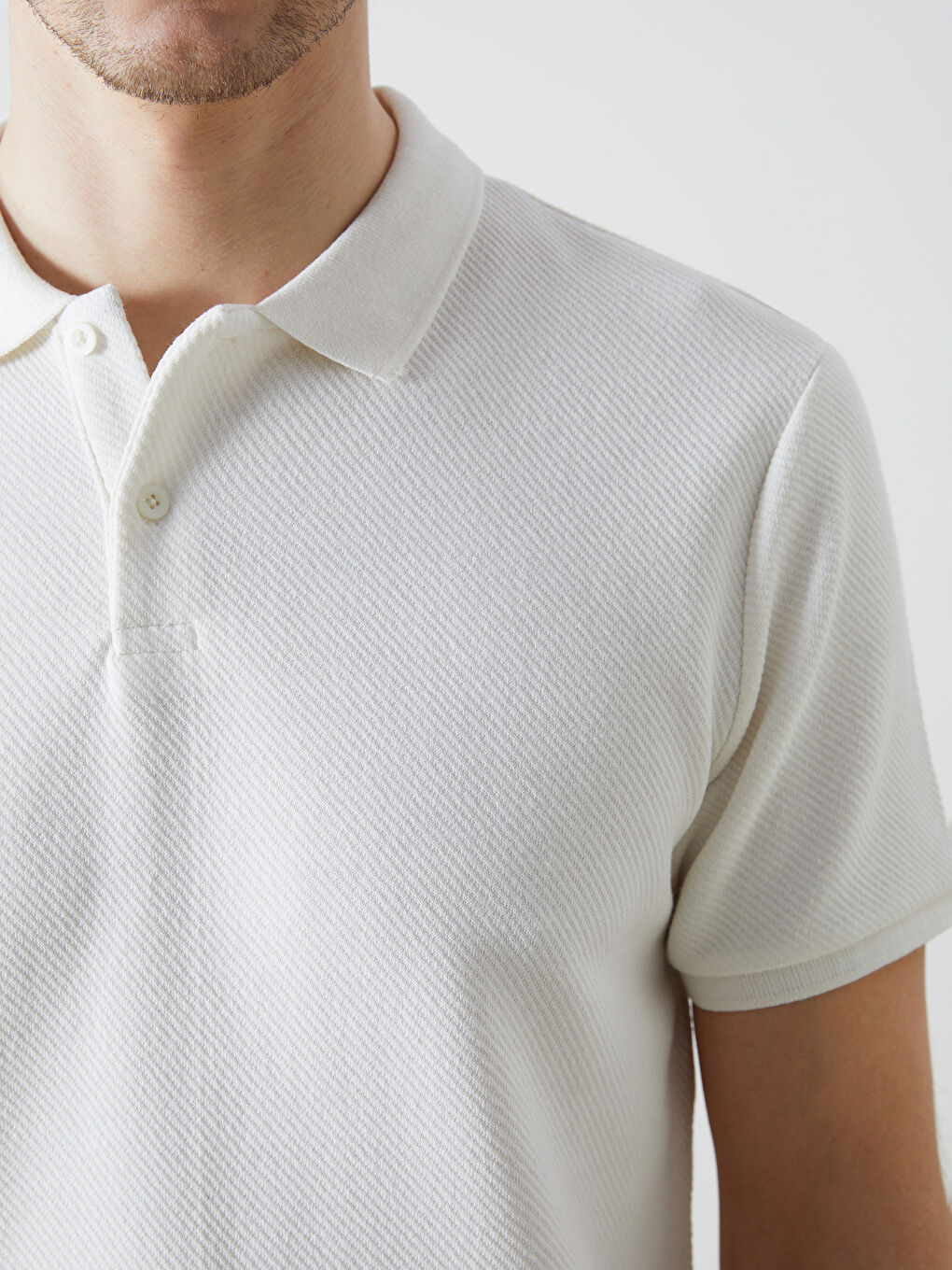 Ekru Polo Yaka Kısa Kollu Erkek Tişört-2