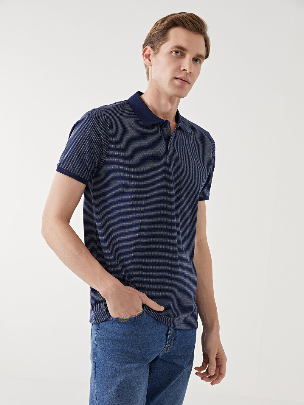 Polo Neck Short Sleeve Striped Men's T-Shirt -S5J730Z8-YB0