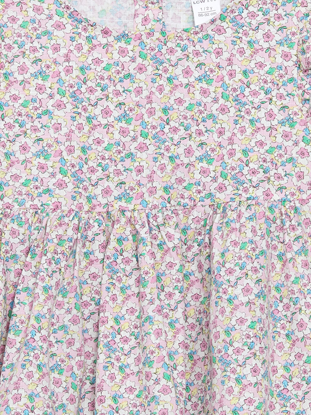 Pembe Bisiklet Yaka Çiçekli Kız Çocuk Elbise-1