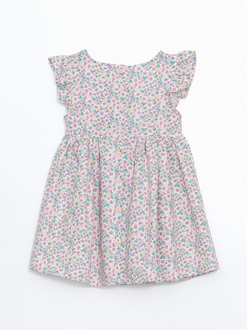 Pembe Bisiklet Yaka Çiçekli Kız Çocuk Elbise-2