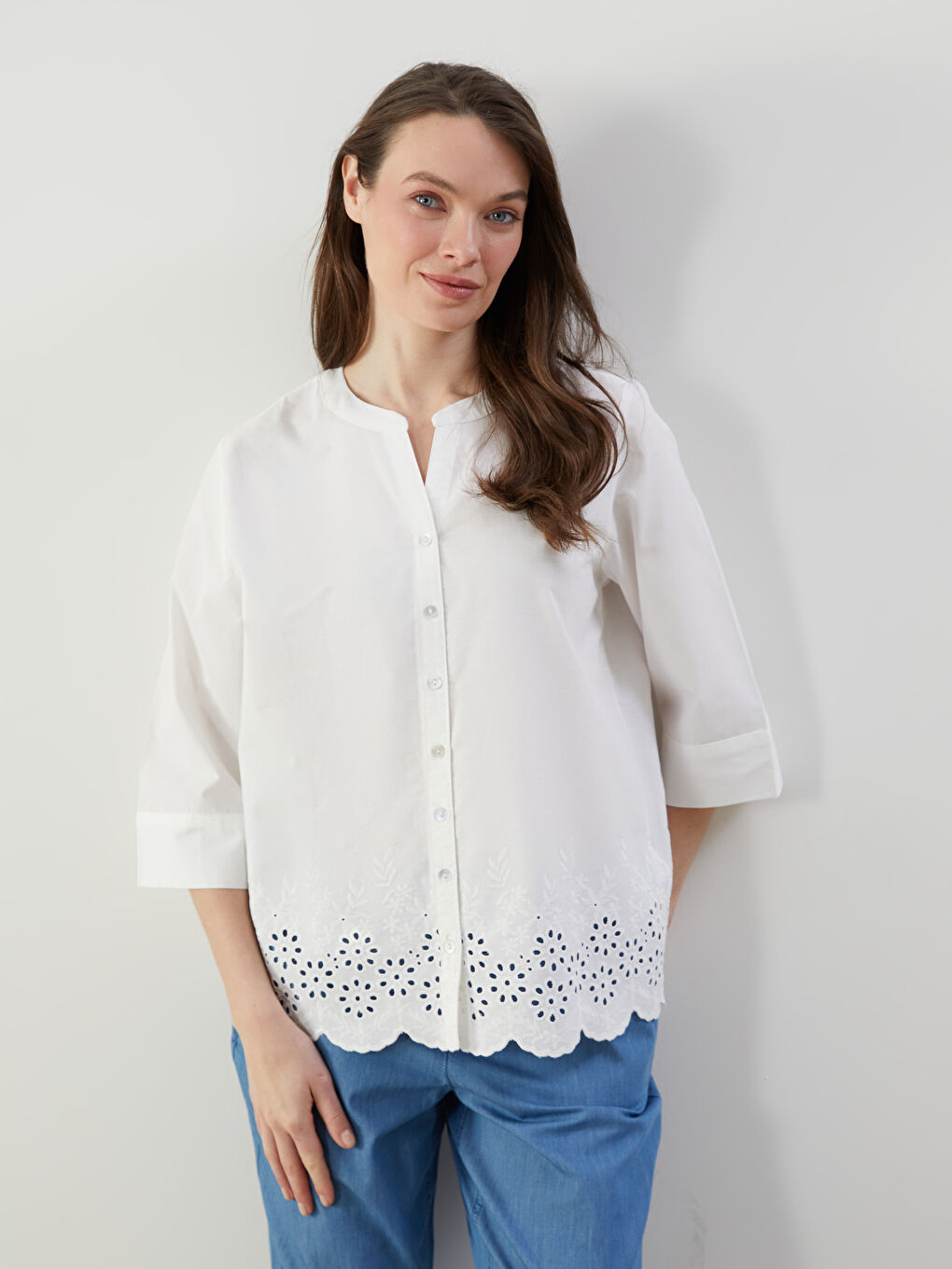 Regular Fit Broderie Women's Shirt -S5J756Z8-FFB